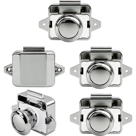 Mécanisme d'ouverture par bouton-poussoir, 5 pièces, serrure pour camping-car, poignée de tiroir, caravane, poignée de meuble, serrure de meuble, poignée de porte sans clé, bouton-poussoir (1/5)