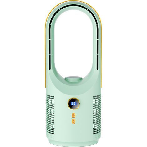 Compact, quiet and bladeless desk fan with 5 fan speeds and USB charging (green). (1/5)