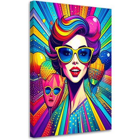 Tabelau sur Toile, Femme à lunettes style pop art,20x30 (1/4)
