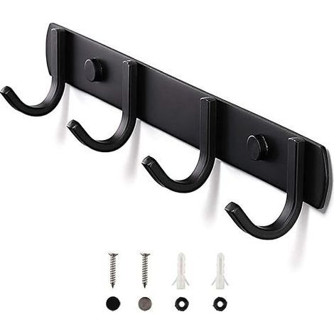 Porte Manteau Mural,Patères Porte Manteaux Design En Acier Inoxydable, Patères Salle De Bains Solide pour Chambre Bureau Noir (4 Hook) (1/5)