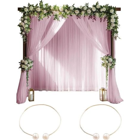 Set of 2 hexagonal wedding curtains in soft tulle (pink) (1/5)