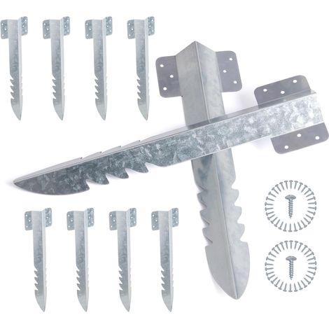 Lot de 10 supports de traverse ferroviaire, piquets de 41,5 cm en bois robuste et ancrage de fixation pour paysage, pelouse, allée (1/5)