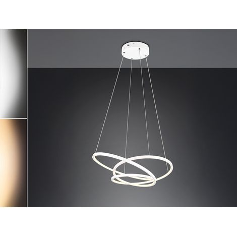Moderne dimmbare LED Pendelleuchte DARVIN in Weiß, Breite 64cm