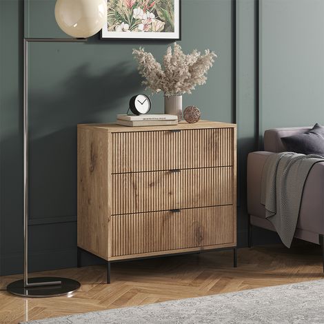 Vicco – Commode Eliza 80 x 81,2 x 42 cm – Chêne Viking – 3 tiroirs – Panneau de particules mélaminé 16 mm – Meuble moderne pour rangement (1/5)