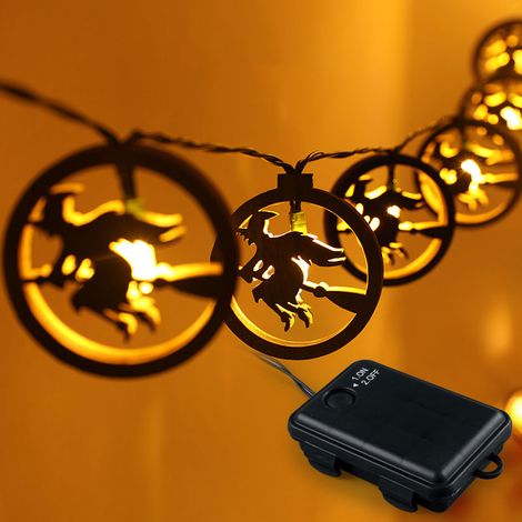 Guirlande lumineuse en bois pour Halloween, décoration de fête, ambiance bistrot, intérieur (couleur chaude du sorcier) (1/5)
