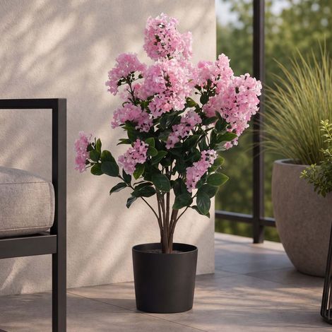 NEUWERTIG] Künstlicher Flieder HHG-045, Kunstflieder Dekopflanze Kunstbaum Kunstpflanze, Outdoor Polyethylen 64x35x35cm rosa