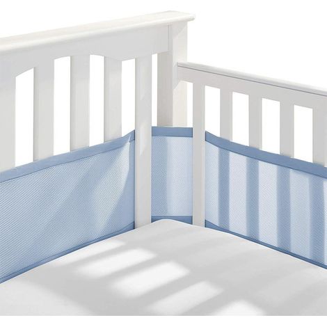 Protège-barrière de lit bébé 4 côtés (2 pièces, bleu), pare-chocs respirant pour berceau, protection maison enfant, rembourrage doux anti-chocs. (1/4)