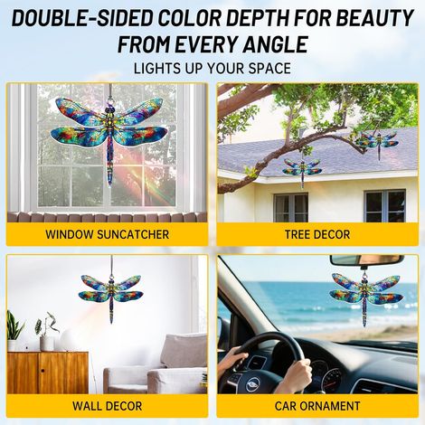 Ensemble de 8 suspensions libellules 2D - attrape-soleil - décoration intérieure en acrylique - suspensions légères à effet vitrail - décoration de Noël pour fenêtres et jardin - cadeau symbolique ave (1/5)