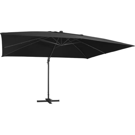 Ampelschirm mit LED-Leuchten und Alu-Mast 400x300 cm Schwarz