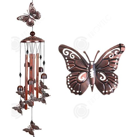 Carillon eolien 11,2x82cm cloches en métal vintage en fer avec papillon et balle au sommet carillon à vent extérieur avec (1/4)