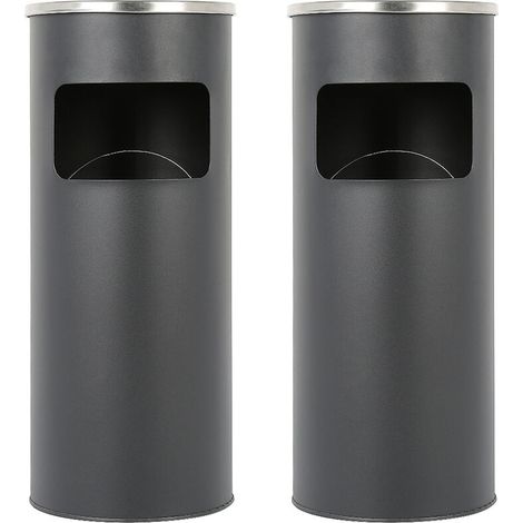 Lot de 2 Cendrier sur pied en acier inoxydable, poubelle, jardin, réception, cendrier amovible, H : 60 cm, noir (1/5)