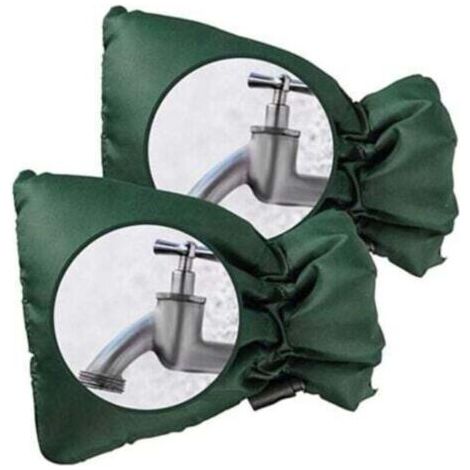 Lot de 2 housses de robinet extérieur PVC - Imperméable 3 couches anti-gel 21x17 cm vert - Protection hiver coupe-vent avec sangle Velcro (1/4)