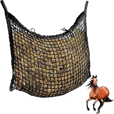 90 x 80 cm Filet À Foin pour Chevaux, Filet A Foin, Filet à Foin pour Chevaux, avec Mailles étroites 3 x 3 cm, pour Foin de 8,5 kg, pour Poneys,Chèvres, Animaux (1/5)