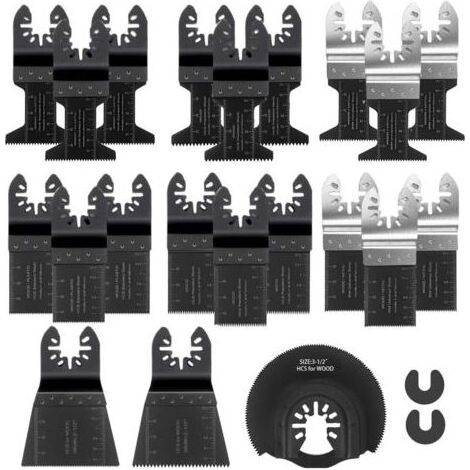 21Pcs Lames de Scie Oscillantes, Kit de MultiTool Oscillant Mixtes Universel Multifonctionnel Professionnel (Noir) (1/4)
