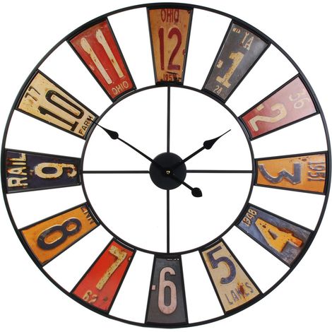 Horloge ronde 80 cm en métal multicolore