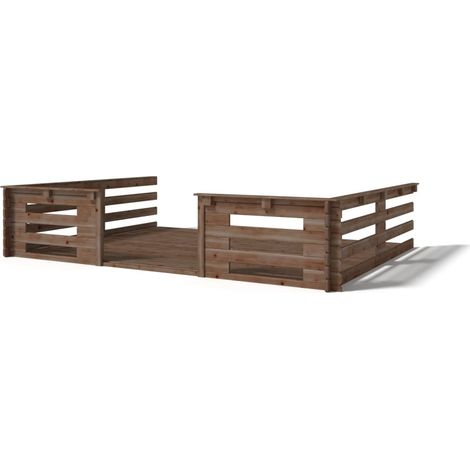 Terrasse en bois avec balustrade pour abri en bois - 12m2 - 4m x 3m - imprégnée - couleur: marron