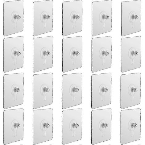 Lot de 20 clous de suspension auto-adhésifs, crochets muraux à vis sans perçage, étanches et sans joint, pour salle de bain et cuisine. (1/5)