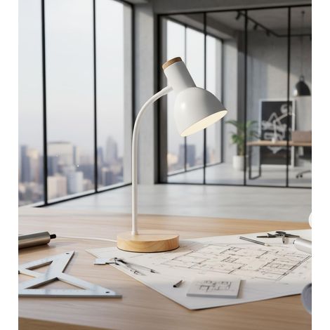 1 Lampe de bureau, Design bois, Ampoule E-27, Éclairage doux, Pour bureau et chambre (1/5)