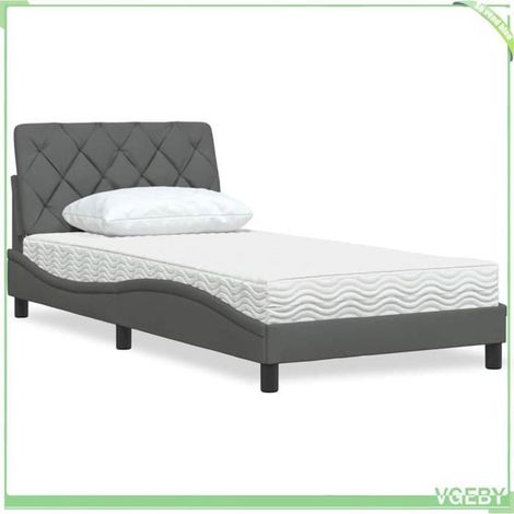 Lit avec matelas - Piran - 1 place 100x200 cm - Matelas mousse 17 cm (H2/H3) - Tissu gris foncé (1/5)
