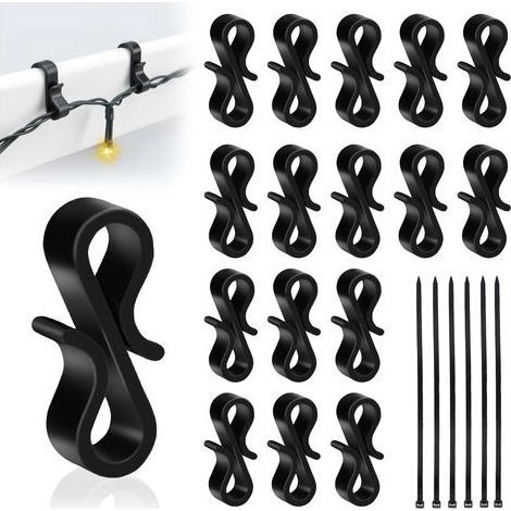120 PCS Crochets Guirlande Exterieur Noirs, Crochet Gouttiere en Plastique Réutilisables pour Suspension des Guirlandes Lumineuses de Noël, Décoration (1/4)