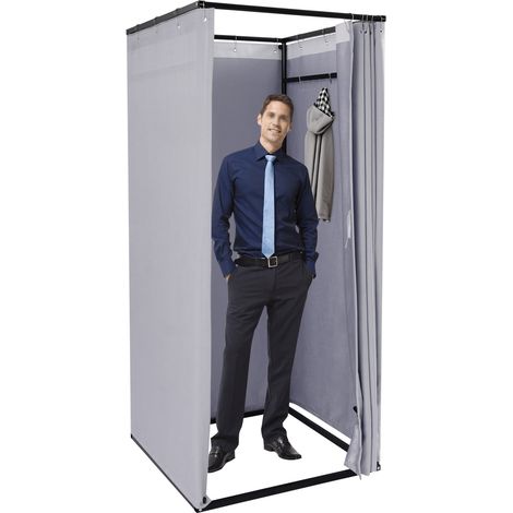 Cabine d'essayage portable 85 x 85 x 200 cm, Vestiaire temporaire avec rideau occultant, pour magasin de vêtements, Gris (1/5)