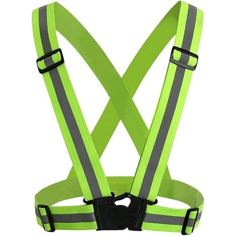 Harnais de Sécurité Réfléchissant Haute Visibilité Réglable - Gilet Vert Fluorescent Unisexe