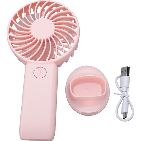 Mini ventilateur portatif rechargeable par USB, 3 vitesses réglables, silencieux, personnel, pour la maison, le bureau, les voyages, le camping, rose (1/5)