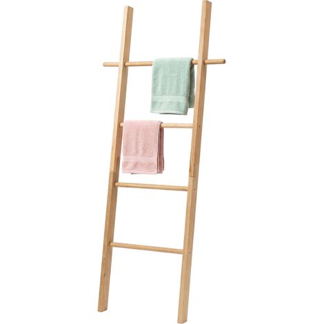 Walnut towel ladder with 4 rungs and side hooks 229384371 (1/5)