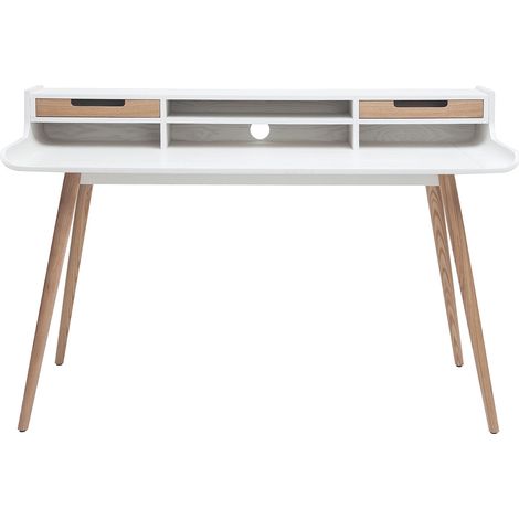 Scrivania scandinava in legno e bianco 2 cassetti L140 cm OPUS