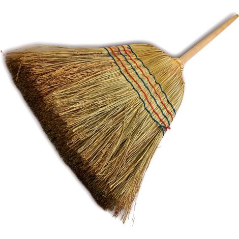 Balai paille de riz traditionnel  5 fils manché largeur 35 cm  Manche bois 150 cm  Balai pour ménage extérieur, cave ou garage  Kibros 2840b