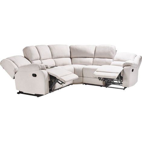 Manual Recliner Corner Sofa 5 Seater ROKKE Fabric Light Beige Left Hand (1/5)