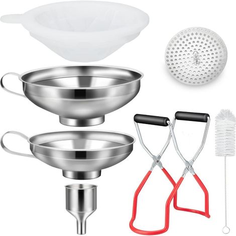 Edelstahl Trichterset 7-teilig mit Einmachgläser Heber & Filter für Marmelade, Öl, Gewürze (1/5)