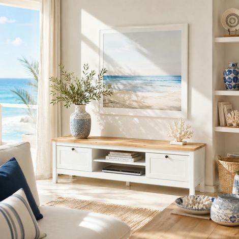 Meuble TV blanc 2 tiroirs 1 niche centrale VENZA (1/5)