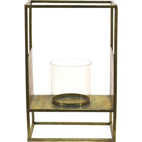 Lanterne Photophore Vintage en Métal Couleur Cuivre Porte-Bougie 25 x 15 x 38 cm - PANGIVO (1/3)