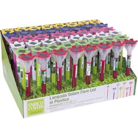 TrAdE Shop Traesio - Set 48pz Lampada Solare A Forma Di Fiore Led In Plastica 6x30cm 6 Colori 4125012 - (1/3)
