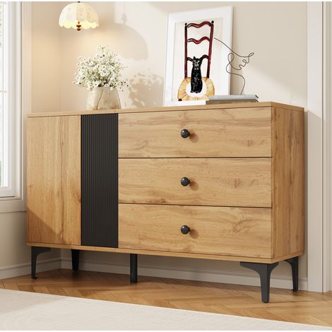 Credenza 120 x 35 x 76 cm in pannello truciolare naturale e nero HAVRYA (1/5)
