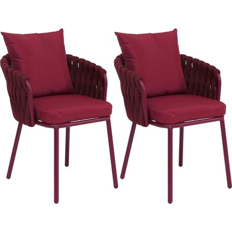 Lot de 2 fauteuils de jardin en aluminium et corde tressée avec coussins déperlants bordeaux 040008730 (1/5)