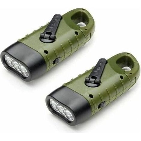 2 Pièces Led Lampe D'Urgence À Lampe Torche Solaire Rechargeable Dynamo Manivelle Flashlight Avec Pour Mousqueton Randonnée Voyage Camping Escalade Armée Verte (1/5)