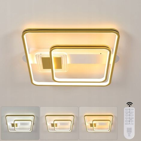 COMELY Plafoniera LED dimmerabile, moderna plafoniera LED da 55 W con telecomando, 3000 K-6500 K, lampada da soffitto dorata per soggiorno, camera da letto, cucina, sala da pranzo, 50 cm