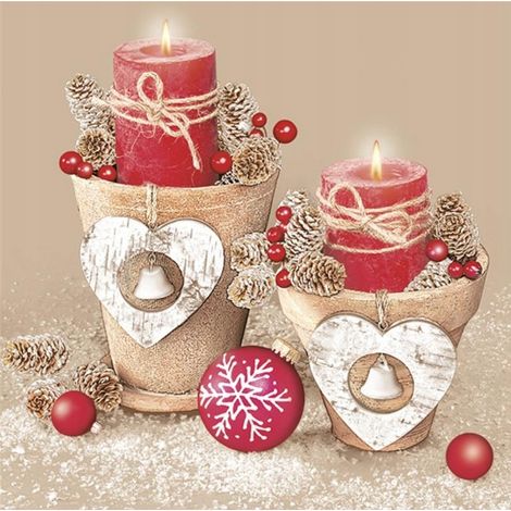 Servilletas navideñas, velas navideñas, decoración navideña, 33x33cm, 20 unidades.
