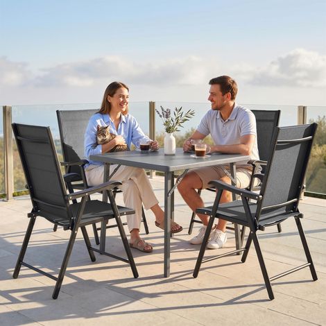 Conjunto de 4 Sillas de Jardín Exterior Plegables con Respaldo Alto y Reposabrazos para Terraza Playa 58x62x97 cm Negro (1/5)