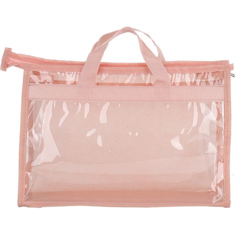 Sacs de protection transparents avec fermeture éclair et anse - Sac de rangement respirant PVC pour sacs à main - Dimensions 32.5x10.5x23cm - 1 unité rose (1/4)