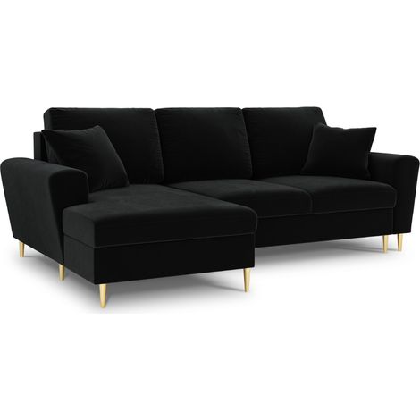 Canapé d'angle gauche convertible + box 4 places en velours noir (1/5)