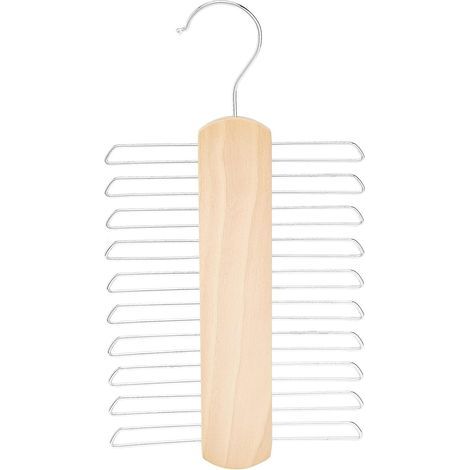 Ganci in legno per cravatte/cinture, 20 fessure, colore legno naturale, 16 cm, set da 2 (1/5)