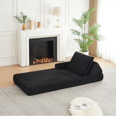 Canapé modulable 211,5x106,5x48 cm en velours côtelé noir, gain de place pour salon FloraGrace (1/5)