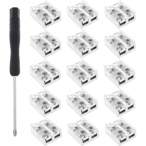 Paquete de 15 conectores de tira LED de 10 mm y 2 pines de un solo color (13,4 x 11,5 x 6,5 mm) para conectar cables SMD COB de 5 V, 12 V y 24 V (18 AWG/20 AWG/22 AWG).