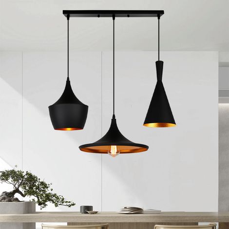 Axhup – Lustre suspension géométrique noir et doré – 3 lumières E27 – Design industriel vintage – Câble réglable 100cm – Pour salon et cuisine (1/5)