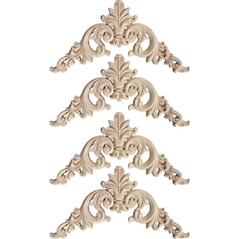 Decorative carved wood moldings (4 pieces, 12×12 cm), furniture/kitchen/decor corners
