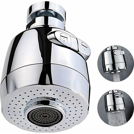 Aérateur de robinet pivotant à 360° pour cuisine et salle de bain - 2 modes de douche réglables avec filtre et pulvérisateur - Court (1/5)