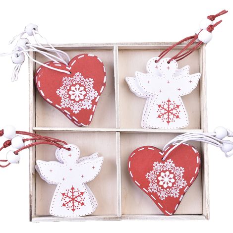 Ornement En Bois - Décoration De Noël Pour Arbre De Noël - Thème Rustique Ferme - Lot De 6 Pièces (1/5)